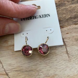 NWT Dyrberg/Kern Louise earrings in Gold/Satin Pink with Swarovski Crystals